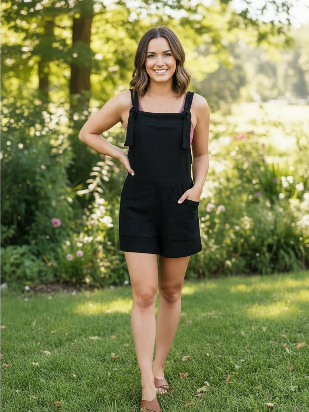 BUCKETLIST Casual Black Tie-Shoulder Romper